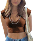 Women's V-Neck Short Sleeve Crop Top