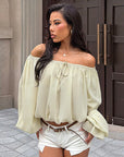 Loose Fit Lantern Sleeve Off Shoulder Top