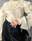 French Style Summer Sheer Collar Blouse with Ruffles