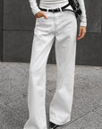 High Waist White Straight Leg Jeans for Women
