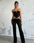 Chic Velvet Strapless Top and Long Pants Set