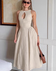 Summer Casual Khaki Cotton Linen Dress for Women