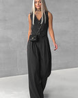 Spring Pink Sleeveless Vest and Wide Leg Pants Set