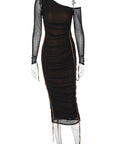 Spring New Women's Long Sleeve Mesh Shoulder Dress