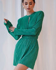 Spring Commuter Green Pleated Dress for Women