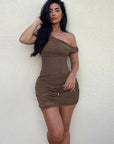 Sexy Lace Bodycon Mini Dress with Asymmetrical Shoulder
