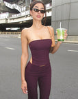 Sexy Strapless Yoga Set with Zipper Pants