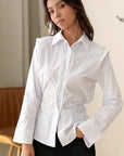 Spring Design Solid Color Waist Tie Shirt for Women