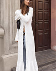 Elegant White Ruffled Sleeve Mermaid Dress