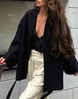 Casual French Style V-Neck Tie Black Jacket