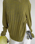 French Vintage Mustard Green Striped Knit T-Shirt