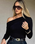 Trendy Asymmetrical Off-Shoulder Long Sleeve Top