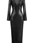 Elegant Sequin Flare Sleeve Dress with Split Hem