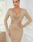 Elegant V-Neck Long Sleeve Bodycon Dress