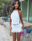Sexy Hollow Ruffled Crop Top and Mini Skirt Set