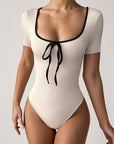 Summer Color Block Bodysuit with Short Sleeves
