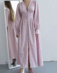 Elegant V-Neck Lantern Sleeve Dress