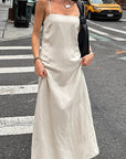 Chic Khaki Cotton Linen A-Line Dress