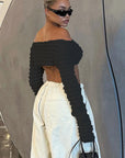 Sexy Hollow Out Long Sleeve Off Shoulder Top