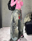Y2K High Street Printed Wide Leg Jeans