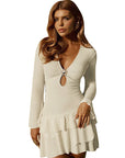 New Women's Hollow Layered Dress with Metal Buckle
