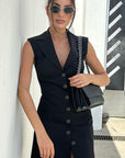 Slim Fit Black Dress for Stylish Commuting