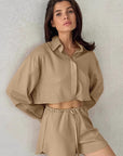 Casual Khaki Cotton Linen Shirt and Shorts Set