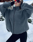 Stylish Gray Fleece Stand Collar Jacket for Women
