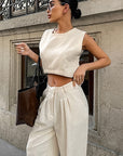 Summer Casual Two-Piece Set with Sleeveless Top and Long Pants