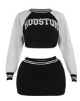 Trendy Casual Baseball Sweatshirt Skirt Set