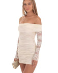 Sexy Ruched One Shoulder Lace Dress