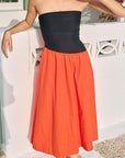 Fashion Color Block Strapless Maxi Dress