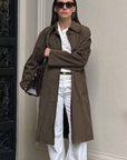 Retro Brown Suede Long Coat for Women