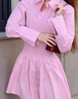 Pink Lapel Shirt Dress for Women