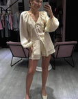 French Casual Women's Autumn Shirt and Shorts Set