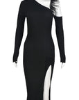 Stylish Long Sweater Dress with Asymmetrical Neck