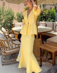 European Style Casual Cotton Linen Puff Sleeve Set