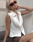 French Style White Lapel Vest for Women