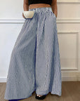 Trendy Striped Wide Leg Pants with Elastic Waist