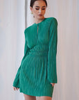 Spring Commuter Green Pleated Dress for Women