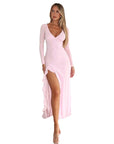 Sexy Deep V Neck Long Sleeve Ruffle Split Dress
