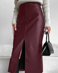 Chic Black Matte Faux Leather Skirt for Women
