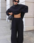 Trendy Black Round Neck Sweatshirt Set for Women