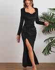 Elegant Long Sleeve Velvet Dress with Slit