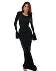 Elegant Black A-Line Dress with Long Sleeves