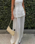 Chic Strapless Top and High Waist Wide Leg Set