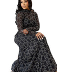 Fashionable High Neck Long Sleeve A-Line Dress