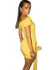 Off Shoulder Bodycon Dress with Ribbons