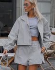 Fashionable Gray Sports Jacket and Shorts Set