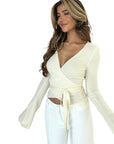 Casual V-Neck Bell Sleeve Top for Women